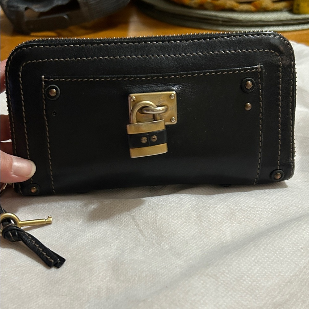 Chloe Black Wallet with Gold Accents